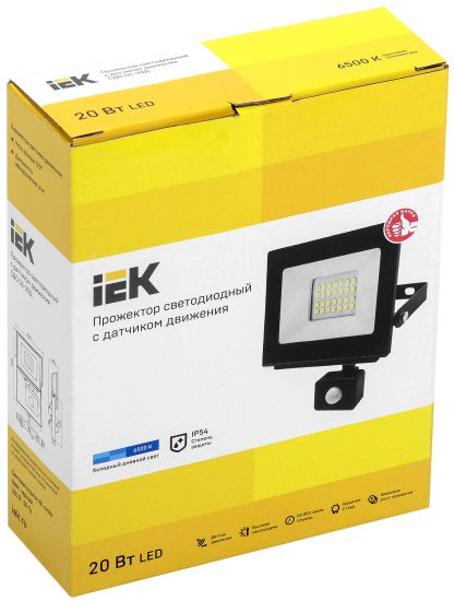 Прожектор светодиодный СДО 06-20Д с датчиком движения IP54 6500K черный IEK