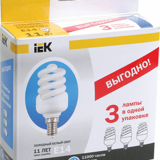 Лампа энергосберегающая КЭЛ-FS спираль Е14 11Вт 4000К Т2 (ПРОМОПАК 3шт) IEK