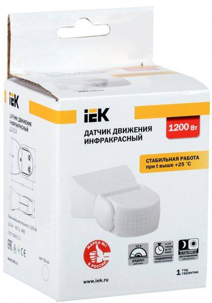 Датчик движения ДД-013 1200Вт 180град 12м IP65 белый IEK