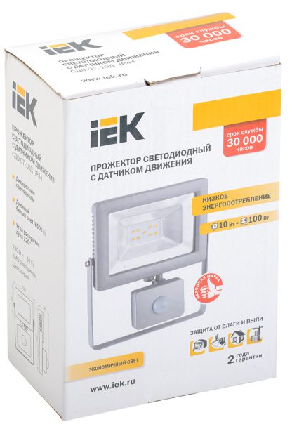 Прожектор светодиодный СДО 07-10Д с датчиком движения IP44 серый IEK