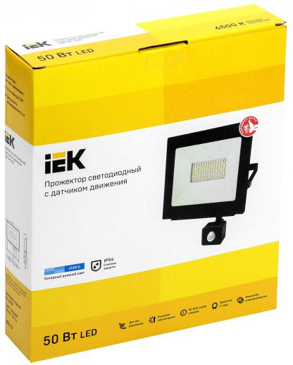 Прожектор светодиодный СДО 06-50Д с датчиком движения IP54 6500K черный IEK