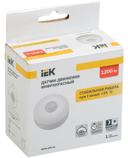 Датчик движения ДД-025 1200Вт 360град 6м IP20 белый IEK