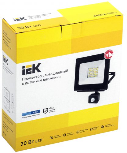 Прожектор светодиодный СДО 06-30Д с датчиком движения IP54 6500K черный IEK