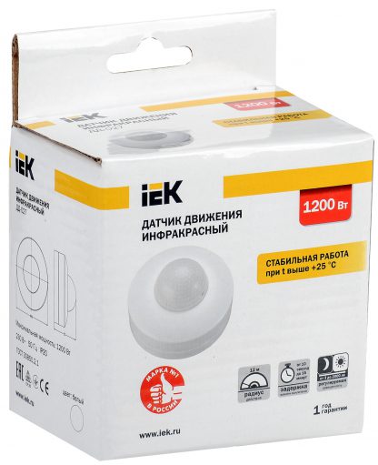 Датчик движения ДД-027 1200Вт 360град 12м IP20 белый IEK