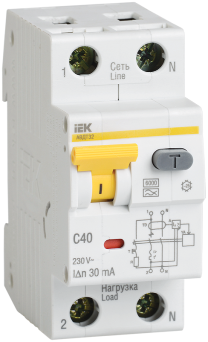 Автоматический выключатель дифференциального тока АВДТ32 C40 100мА IEK