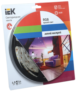 Лента светодиодная 5м блистер LSR-3528RGB54-4.8-IP65-12V IEK-eco