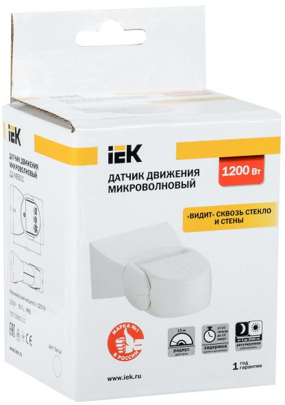 Датчик движения ДД-МВ501 1200Вт 180град 15м IP65 белый IEK