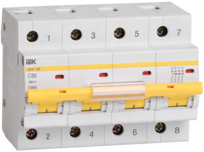 Автоматический выключатель ВА47-100 4Р 80А 10кА х-ка С IEK